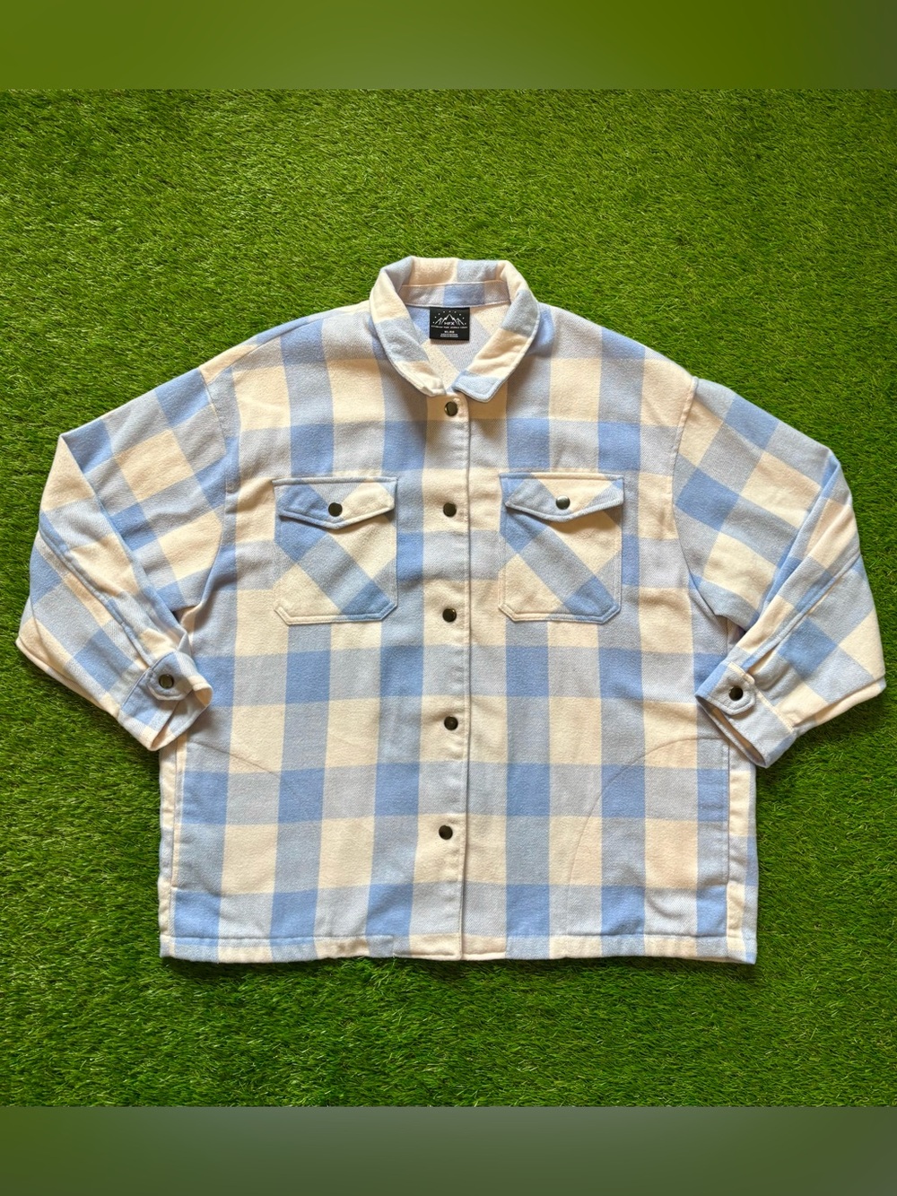 HFX Blue & Cream Oversized Plaid Shacket XL